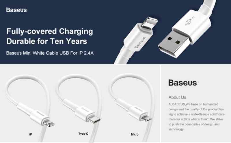 Mini White Fast Charging Cable USB for IP