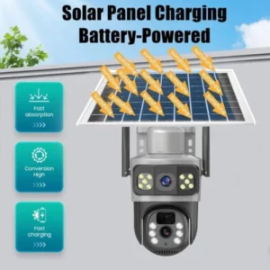 Solar Power 4G Sim 6MP Dual Lens Outdoor Color Full Night Vision Ptz Motion Detection Alarm CCTV Camera