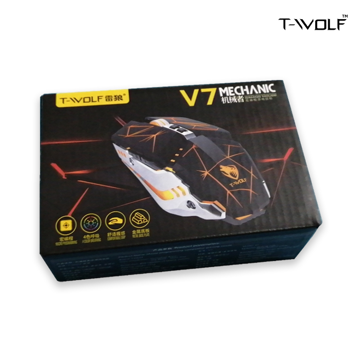 T-WOLF V7 Mechanic Gaming Mouse 4800DPI Optical PC Mechanical Gaming Mice LED Backlight